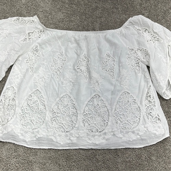 Lane Bryant White Crochet Off Shoulder Lined Boho Peasant Top Women’s 18/20 - Picture 1 of 11